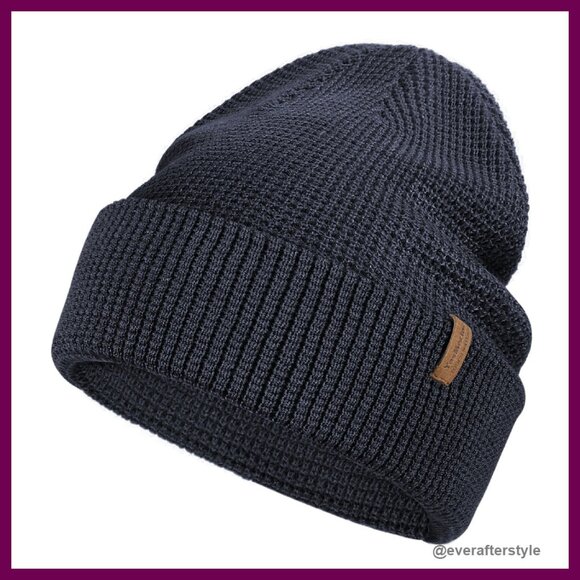 Merino Wool Blend Beanie Slouch Cuffed Knit Hat Unisex Winter Warm